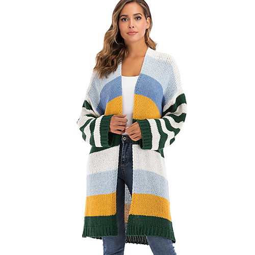 

Women's Color Block Cardigan Long Sleeve Sweater Cardigans V Neck Yellow