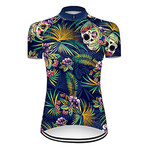 

21Grams Women's Short Sleeve Cycling Jersey Summer Nylon Polyester BlueGreen Gradient Sugar Skull Skull Bike Jersey Top Mountain Bike MTB Road Bike Cycling Ultraviolet Resistant Quick Dry Breathable