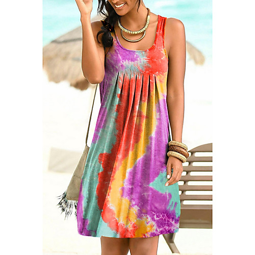 

Women's Shift Dress Knee Length Dress - Sleeveless Tie Dye Summer Casual 2020 Blue Purple Red Yellow Blushing Pink Fuchsia Green Light Green Light Blue S M L XL XXL XXXL XXXXL XXXXXL