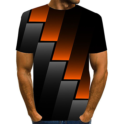 

Men's T shirt Graphic Optical Illusion Geometric Plus Size Print Short Sleeve Daily Tops Streetwear Exaggerated Rainbow