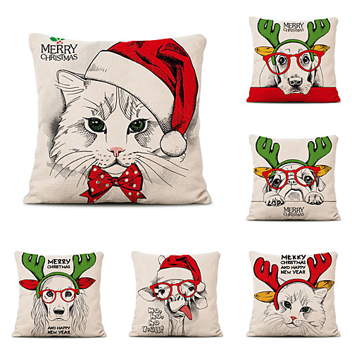 

Set of 6 Faux Linen Pillow Cover Christmas Contemporary Classic Christmas Throw Pillow