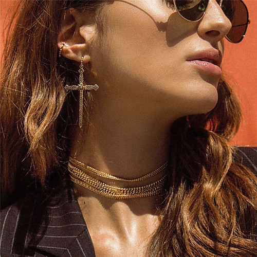 

Women's Drop Earrings Cross Statement Punk European Rock Fashion Earrings Jewelry Gold For Halloween Party Evening Engagement Prom Birthday