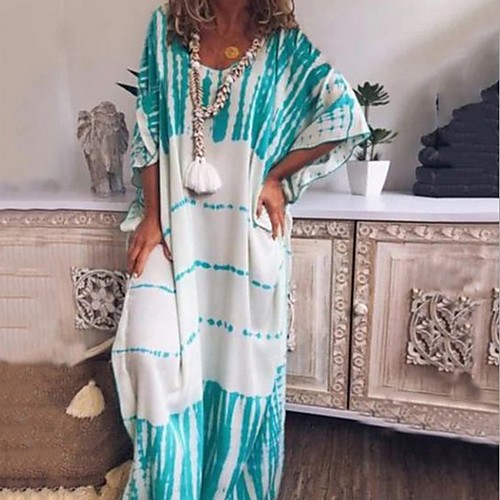 

Women's A-Line Dress Maxi long Dress - Short Sleeves Striped Summer Casual 2020 White Blushing Pink Khaki S M L XL