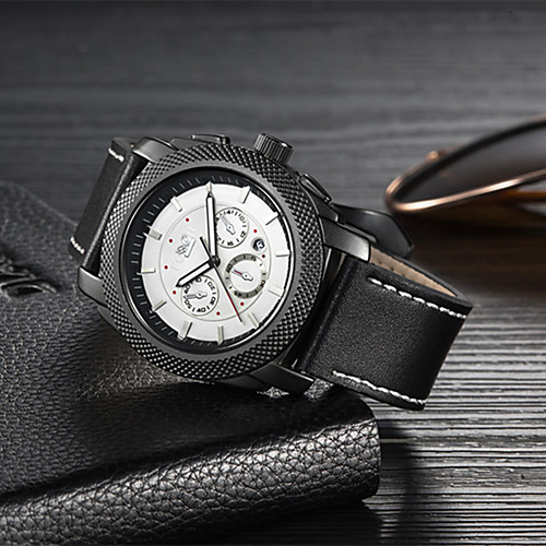 

Men's Mechanical Watch Quartz Genuine Leather 30 m Water Resistant / Waterproof Noctilucent Day Date Analog Fashion Cool - Black Brown One Year Battery Life