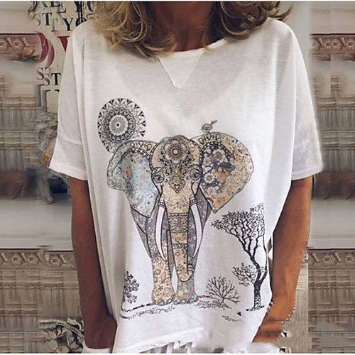

Women's T shirt Floral Flower Round Neck Tops White Blue Yellow