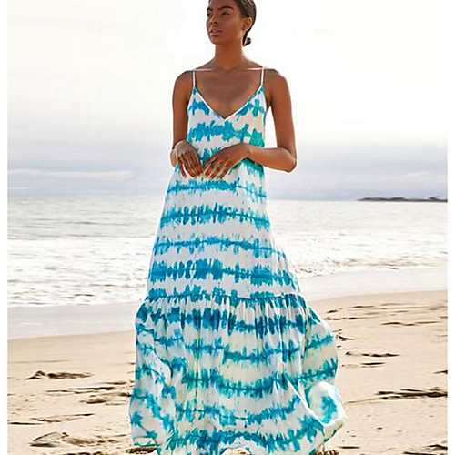 

Women's A-Line Dress Maxi long Dress - Sleeveless Geometric Summer Work 2020 Blue S M L XL