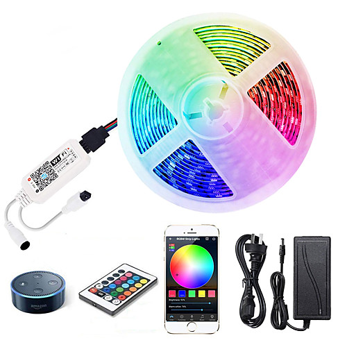 

5M LED Light Strips RGB Tiktok Lights WiFi Intelligent Remote Dimming Watetproof 300 LEDS 5050 SMD with IR24 key Controller Kit DC12V