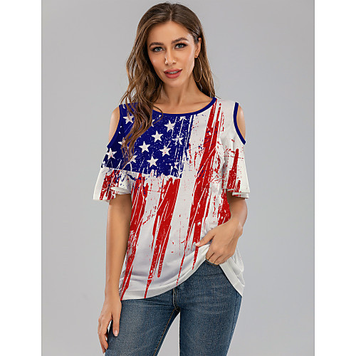 

Women's Rainbow National Flag American flag Print T-shirt Daily Rainbow