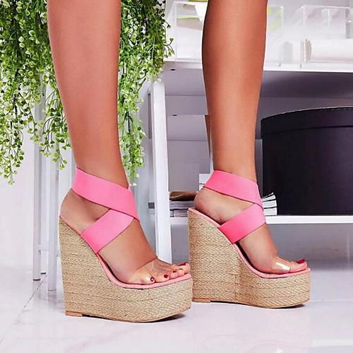 

Women's Sandals Summer Wedge Heel Peep Toe Daily Solid Colored PU Black / Pink