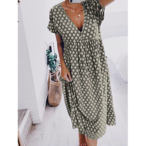 

Women's Shift Dress Midi Dress Blue Purple Blushing Pink Dark Gray Short Sleeve Polka Dot Floral Summer V Neck Hot Boho Loose 2021 S M L XL XXL 3XL