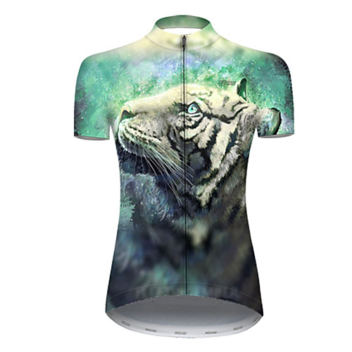 

21Grams Women's Short Sleeve Cycling Jersey Nylon Polyester Black / Green Animal Tiger Bike Jersey Top Mountain Bike MTB Road Bike Cycling Breathable Quick Dry Ultraviolet Resistant Sports Clothing