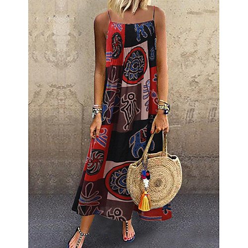 

Women's A-Line Dress Midi Dress - Sleeveless Floral Summer Casual 2020 Red Yellow M L XL XXL XXXL XXXXL