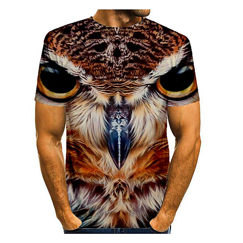

Men's T shirt Shirt Graphic Animal Print Short Sleeve Daily Tops Basic Round Neck Brown