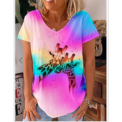 

Women's T shirt Tie Dye Animal V Neck Tops Rainbow