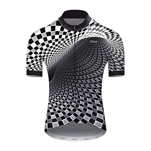 

21Grams Men's Short Sleeve Cycling Jersey Summer Nylon Polyester BlackWhite Plaid Checkered Gradient 3D Bike Jersey Top Mountain Bike MTB Road Bike Cycling Ultraviolet Resistant Quick Dry Breathable