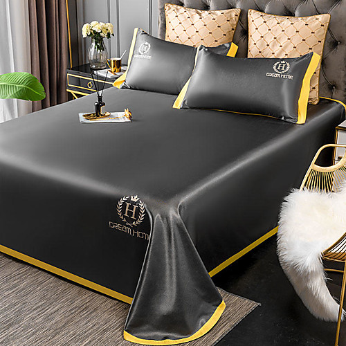 

Summer Mat - 3-Piece Set / 1 Bed Sheet and 2 shams / Ultra Silky Soft Polyester / Cool and Comfortable and Breathable / Luxury Modern Solid Color Printed / Pink / Black / Blue / Yellow