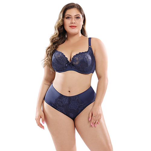 

Women's Lace Bras Underwire Bra Full Coverage Bra & Panty Set Lace Printing White Black Blue