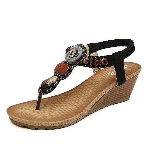 

Women's Sandals Summer Wedge Heel Open Toe Boho Daily PU Black / Beige