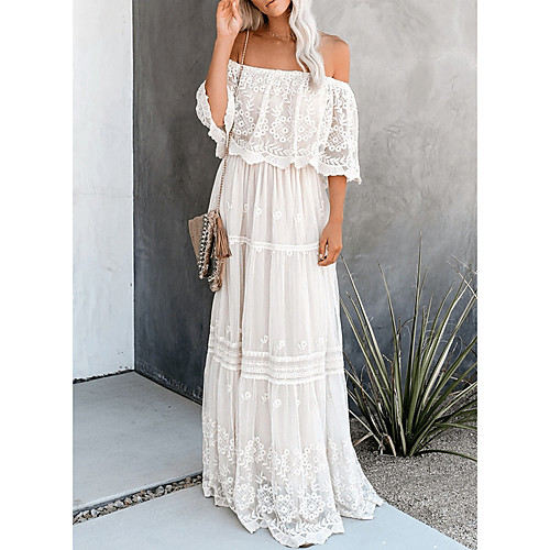 

Women's Shift Dress Maxi long Dress - 3/4 Length Sleeve Solid Color Summer Casual 2020 White M L XL