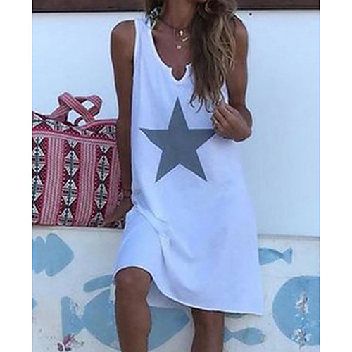 

Women's T Shirt Dress Knee Length Dress - Sleeveless Print Summer Casual 2020 Wine White Blue Yellow Blushing Pink Fuchsia S M L XL XXL XXXL XXXXL XXXXXL
