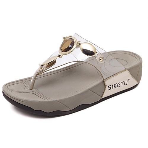 

Women's Slippers & Flip-Flops Summer Platform Open Toe Daily PU Black / Gold
