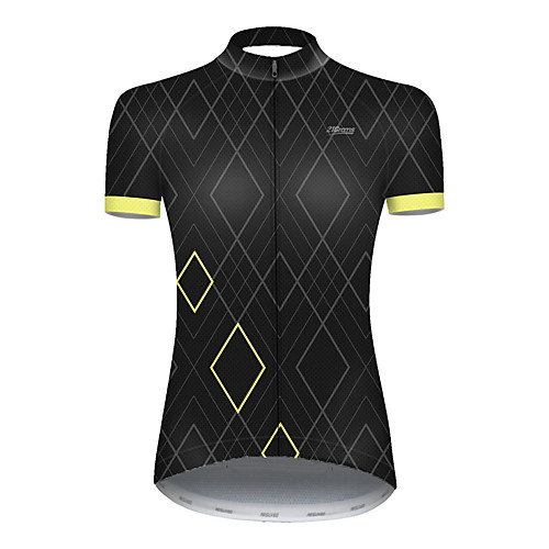 

21Grams Women's Short Sleeve Cycling Jersey Summer Nylon Polyester Black / Yellow Plaid Checkered Patchwork Bike Jersey Top Mountain Bike MTB Road Bike Cycling Ultraviolet Resistant Quick Dry