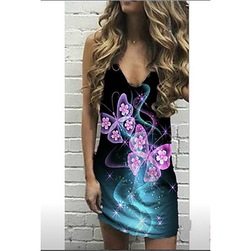 

Women's Strap Dress Knee Length Dress - Sleeveless Print Summer Casual Chinoiserie 2020 White Black Blue Purple Yellow S M L XL XXL