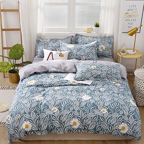 

Daisy Flower Printed Black Duvet Cover Set, Ultra Soft and Easy Care, Bedding Queen Size Set, 4-Piece Duvet Cover Set