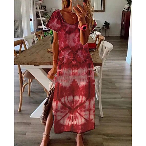 

Women's Shift Dress Midi Dress - Short Sleeves Tie Dye Summer Casual 2020 Blue Red Orange S M L XL XXL XXXL