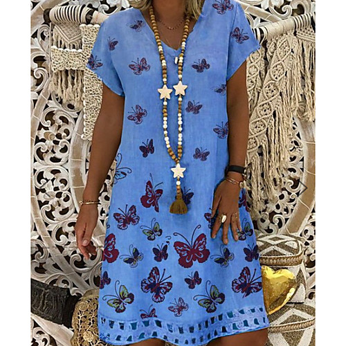 

Women's A-Line Dress Knee Length Dress - Short Sleeves Animal Summer Work 2020 Blue Khaki S M L XL XXL