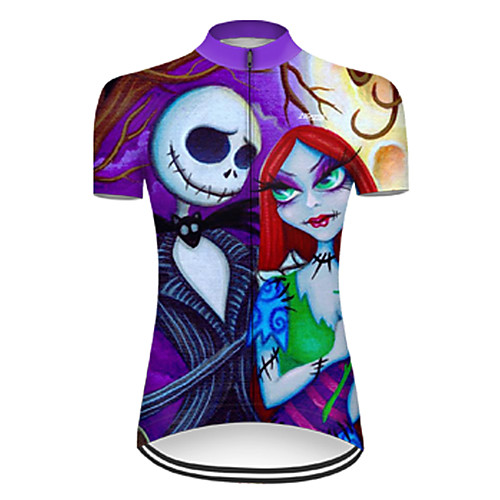 

21Grams Women's Short Sleeve Cycling Jersey Summer Nylon Polyester Violet Gradient Sugar Skull 3D Bike Jersey Top Mountain Bike MTB Road Bike Cycling Ultraviolet Resistant Quick Dry Breathable Sports
