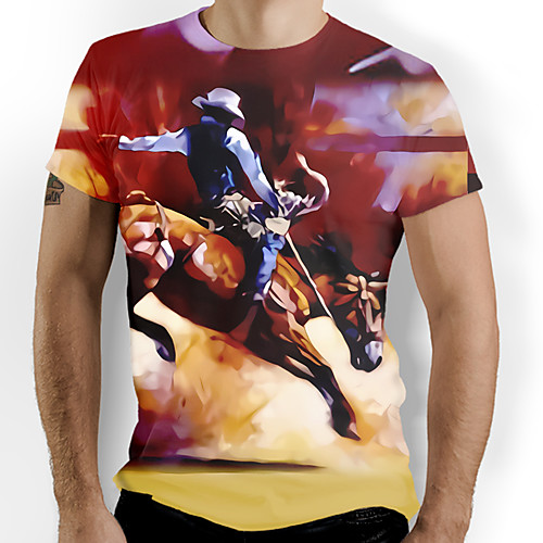

Men's T shirt Shirt 3D Print Graphic Animal Print Short Sleeve Daily Tops Basic Round Neck Wine
