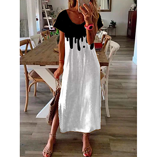 

Women's Shift Dress Midi Dress - Short Sleeves Geometric Print Summer Casual Daily 2020 White M L XL XXL XXXL