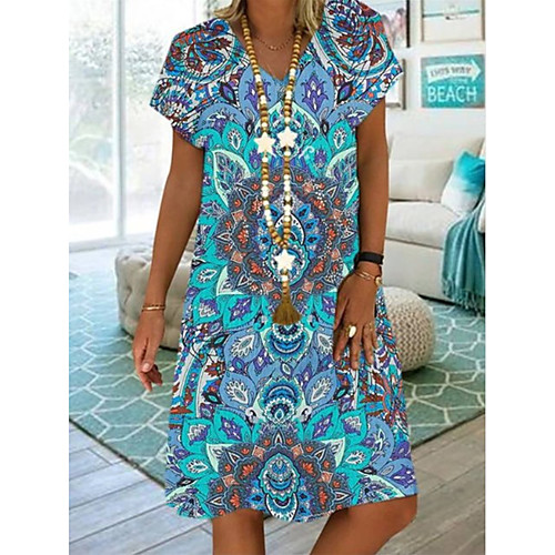 

Women's A-Line Dress Knee Length Dress - Short Sleeves Floral Summer V Neck Casual Boho Vacation 2020 Blue Red S M L XL XXL XXXL XXXXL XXXXXL