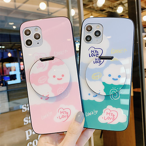 

Mirror Holder Tempered Glass Phone Case Cartoon Pattern for Apple iPhone Case 11 Pro Max X XR XS Max 8 Plus 7 Plus 6 Plus SE(2020) Curve Back Cover