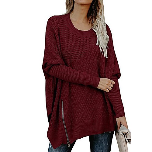 

Women's Solid Colored Long Sleeve Pullover Sweater Jumper, Round Neck Wine / Black / Beige S / M / L