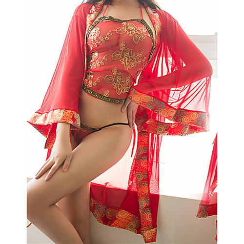 

Women's Lace Cut Out Mesh Suits Nightwear Jacquard Solid Colored Black / Red One-Size