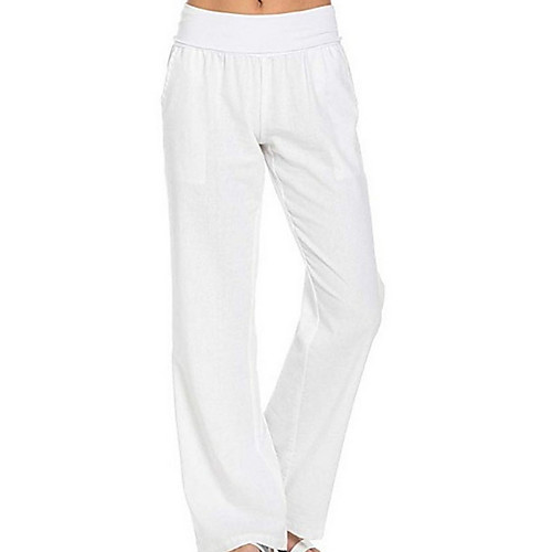

Women's Basic Daily Loose Chinos Pants - Solid Colored White Black Blue S / M / L