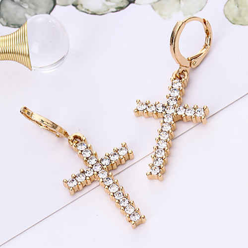 

Women's Synthetic Diamond Hanging Cross Earrings Cross Luxury Trendy Fashion Modern Cool Earrings Jewelry Black / Gold / Silver For Formal Prom Date Street Festival