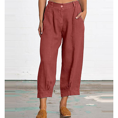 

Women's Loose Chinos Pants - Solid Colored Red Army Green Khaki M / L / XL