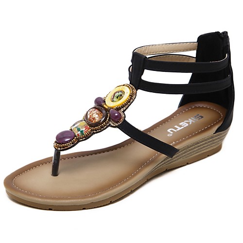 

Women's Sandals Summer Wedge Heel Open Toe Boho Daily PU Black / Beige / Dark Blue