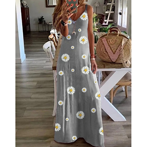 

Women's A-Line Dress Maxi long Dress - Sleeveless Floral Summer Casual 2020 Purple Red Yellow Khaki Green Gray Light Blue S M L XL XXL XXXL