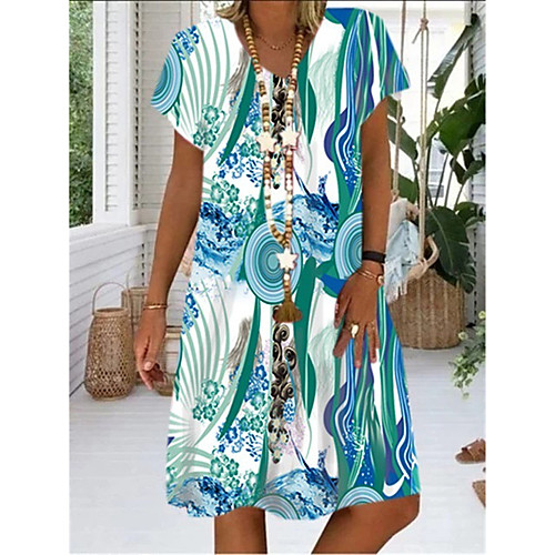 

Women's Shift Dress Knee Length Dress - Short Sleeves Geometric Summer Fall Casual 2020 Blue Purple Green S M L XL XXL XXXL XXXXL XXXXXL