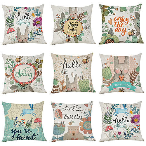 

9 pcs Linen Pillow Cover, Animal Cartoon Casual Cartoon Square Traditional Classic