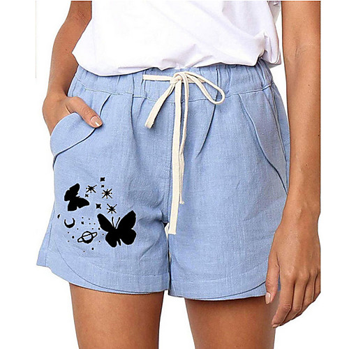 

Women's Basic Daily Loose Shorts Pants - Animal Drawstring Gray Light Blue S / M / L