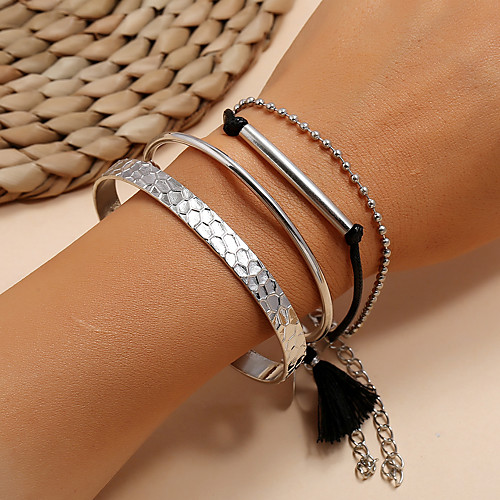 

4pcs Women's Bracelet Bangles Cuff Bracelet Vintage Bracelet Retro Lucky Simple Classic Vintage Trendy Fashion Alloy Bracelet Jewelry Silver For Gift Date Beach Festival