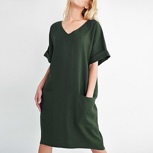 

Women's A-Line Dress Knee Length Dress - Short Sleeves Solid Color Summer Casual 2020 Wine Black Green Navy Blue S M L XL XXL XXXL XXXXL
