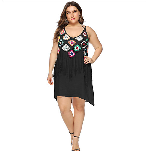 

Women's Plus Size A-Line Dress Knee Length Dress - Sleeveless Geometric Summer V Neck Casual 2020 White Black XL XXL XXXL