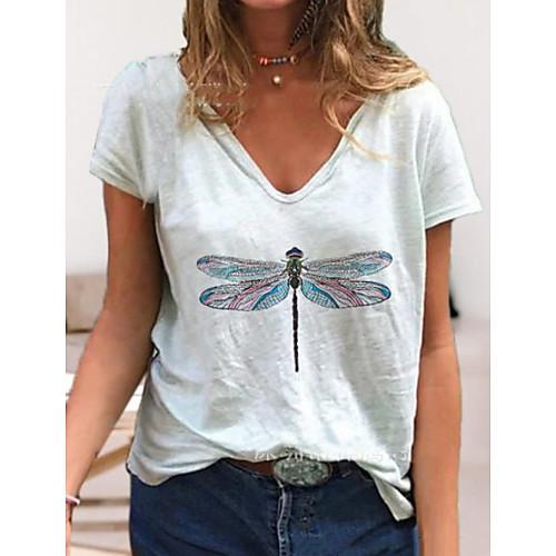

Women's T shirt Graphic Printing V Neck Tops Cotton White