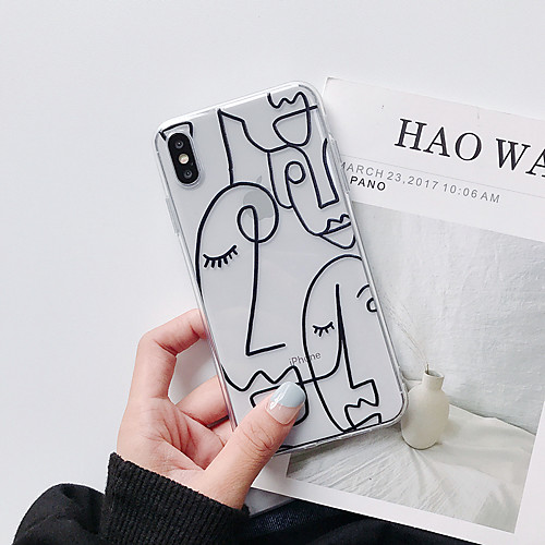

Funny Cartoon Fashion TPU iPhone 6 iPhone7 iPhone 8 iPhone 11 iPhone 11 Pro iPhone 11 Pro Max iPhone XS iPhone XR Transparent Line Drawing Head Pattern Back Cover iPhone Phone Case
